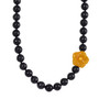 yellow jade golden freshwater pearl and shungite beaded necklace in rhodium over sterling silver