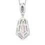 back view of moissanite and yellow sapphire shield cut halo pendant necklace in rhodium over sterling silver