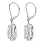 back view of moissanite shield cut halo lever back earrings in rhodium over sterling silver