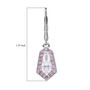 moissanite and pink sapphire shield cut halo lever back earrings in rhodium over sterling silver shown for size comparison
