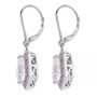 back view of moissanite and pink sapphire shield cut halo lever back earrings in rhodium over sterling silver