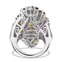 back view of multi color tourmaline and moissanite cluster ring in rhodium over sterling silver