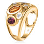 side view of multi gemstone openwork ring in 18k yellow gold over sterling silver