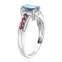 side view of aquamarine rubellite and diamond ring in solid 10k white gold