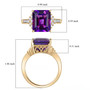 emerald cut amethyst and baguette and round diamond ring in 10k yellow gold shown for size comparison