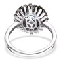 full view of aquamarine and multi color diamond flower blossom halo ring in rhodium over sterling silver