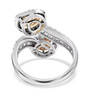 back view of pink yellow and white diamond bypass ring in 14k white gold