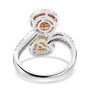 back view of pink yellow and white diamond bypass ring in 14k white gold