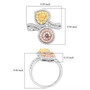 pink yellow and white diamond bypass ring in 14k white gold shown for size comparison
