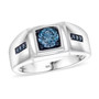 lab grown blue diamond gents ring in rhodium over sterling silver