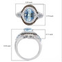 aquamarine champagne and white diamond double halo ring in rhodium over sterling silver shown for size comparison