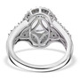 full view of aquamarine champagne and white diamond double halo ring in rhodium over sterling silver