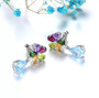 multi gemstone and blue topaz cluster flower drop earrings in rhodium over sterling silver