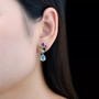 close up of multi gemstone and blue topaz cluster flower drop earrings in rhodium over sterling silver