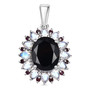 black jade rainbow moonstone and garnet pendant necklace in rhodium over sterling silver