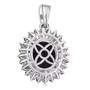 back view of black jade rainbow moonstone and garnet pendant necklace in rhodium over sterling silver