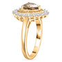 side view of turkizite yellow and white diamond heart halo ring in solid 10k yellow gold
