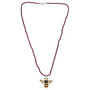full view of black jade garnet and black spinel bee pendant and garnet beaded necklace in 18k yellow gold and rhodium over sterling silver