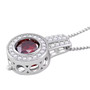side view of red and white moissanite interchangeable halo pendant necklace in rhodium over sterling silver