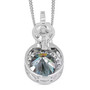 full view of blue and white moissanite interchangeable halo pendant necklace in rhodium over sterling silver