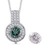 blue and white moissanite interchangeable halo pendant necklace in rhodium over sterling silver