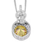 full view of yellow and white moissanite interchangeable halo pendant necklace in rhodium over sterling silver