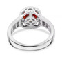 back view of red and white moissanite interchangeable halo ring in rhodium over sterling silver