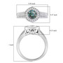 blue and white moissanite interchangeable halo ring in rhodium over sterling silver shown for size comparison