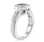 side view of yellow and white moissanite interchangeable halo ring in rhodium over sterling silver