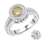 yellow and white moissanite interchangeable halo ring in rhodium over sterling silver