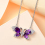 amethyst and white zircon butterfly necklace in rhodium over sterling silver shown in a lifestyle photo