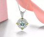 prasiolite peridot and white zircon necklace in rhodium over sterling silver shown in a lifestyle photo
