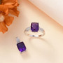 amethyst and white zircon jewelry set in rhodium over sterling silver shown in a lifestyle photo