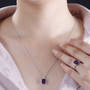 amethyst and white zircon jewelry set in rhodium over sterling silver shown being worn