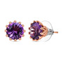 round rose de france amethyst crown stud earrings in 18k rose gold over sterling silver