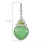green jade and peridot heart dangle earrings in rhodium over sterling silver shown for size comparison
