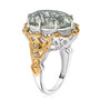 side view of prasiolite and peridot ring in 18k yellow gold and rhodium over sterling silver