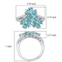 blue apatite and white zircon flower cluster ring in rhodium over sterling silver shown for size comparison