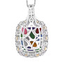 back view of multi color jade and white zircon cluster pendant necklace in two-tone 18k yellow gold and rhodium over sterling silver