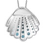 back view of blue apatite seashell pendant necklace in rhodium over sterling silver