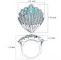 blue apatite seashell ring in rhodium over sterling silver shown for size comparison