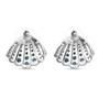 back view of blue apatite seashell earrings in rhodium over sterling silver