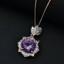 rose de france amethyst and white zircon pendant necklace in 18k rose gold over sterling silver shown in a lifestyle photo