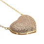 side view of champagne cubic zirconia pave heart cluster necklace in 18k yellow gold over sterling silver