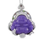 purple jade carved buddha and multi gemstone pendant necklace in rhodium over sterling silver