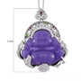 purple jade carved buddha and multi gemstone pendant necklace in rhodium over sterling silver shown for size comparison
