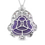 back view of purple jade carved buddha and multi gemstone pendant necklace in rhodium over sterling silver