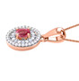 side view of mahenge spinel and diamond halo pendant necklace in 18k rose gold over sterling silver