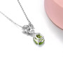 back view of peridot garnet and white zircon lotus necklace in rhodium over sterling silver