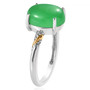 side view of green jade oval two-tone solitaire ring in 18k yellow gold and rhodium over sterling silver